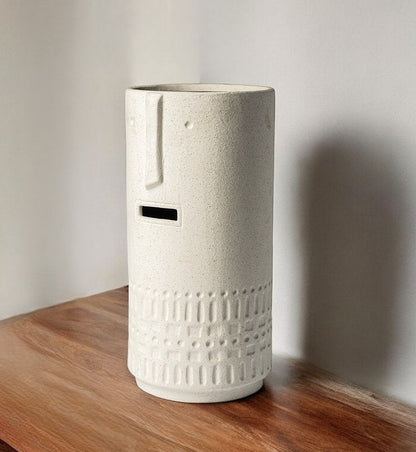 14" White Abstract Cylinder Ceramic Table Vase HomeRoots