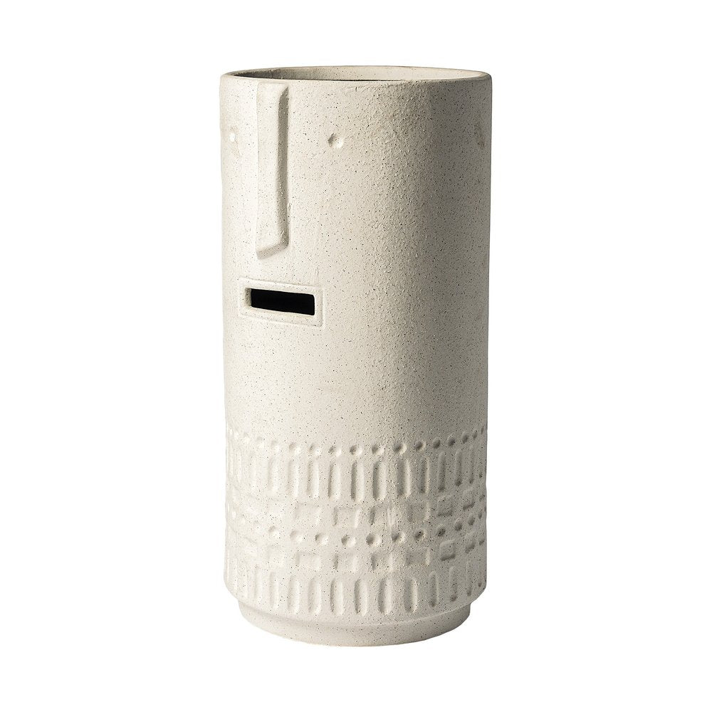 14" White Abstract Cylinder Ceramic Table Vase HomeRoots