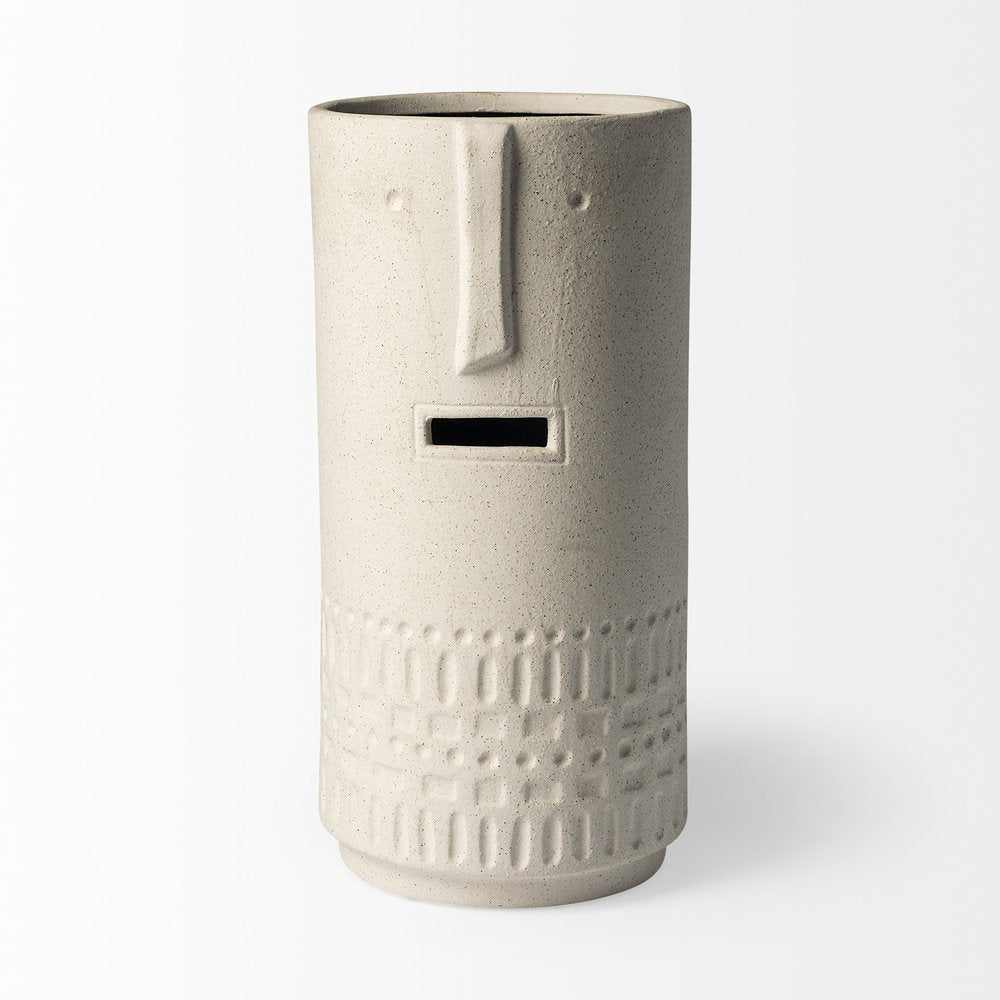 14" White Abstract Cylinder Ceramic Table Vase HomeRoots