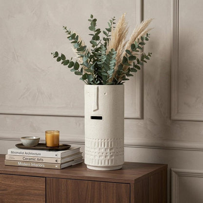 14" White Abstract Cylinder Ceramic Table Vase HomeRoots