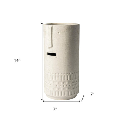 14" White Abstract Cylinder Ceramic Table Vase HomeRoots