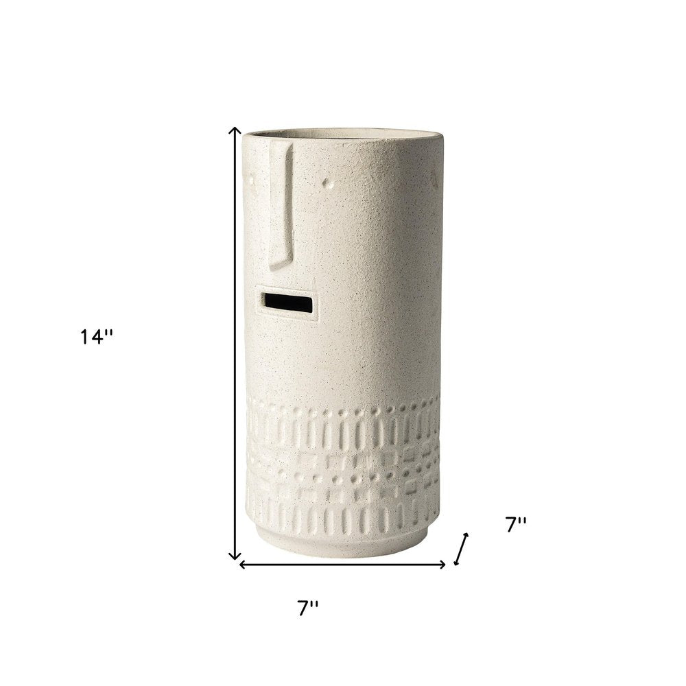 14" White Abstract Cylinder Ceramic Table Vase — view 5