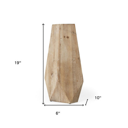 19" Natural Geometric Cylinder Solid Wood Table Vase HomeRoots