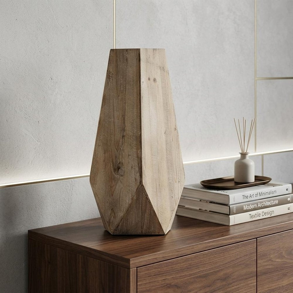 19" Natural Geometric Cylinder Solid Wood Table Vase HomeRoots