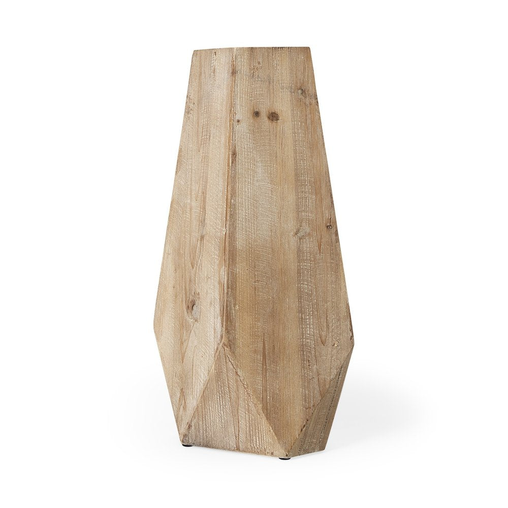 19" Natural Geometric Cylinder Solid Wood Table Vase HomeRoots