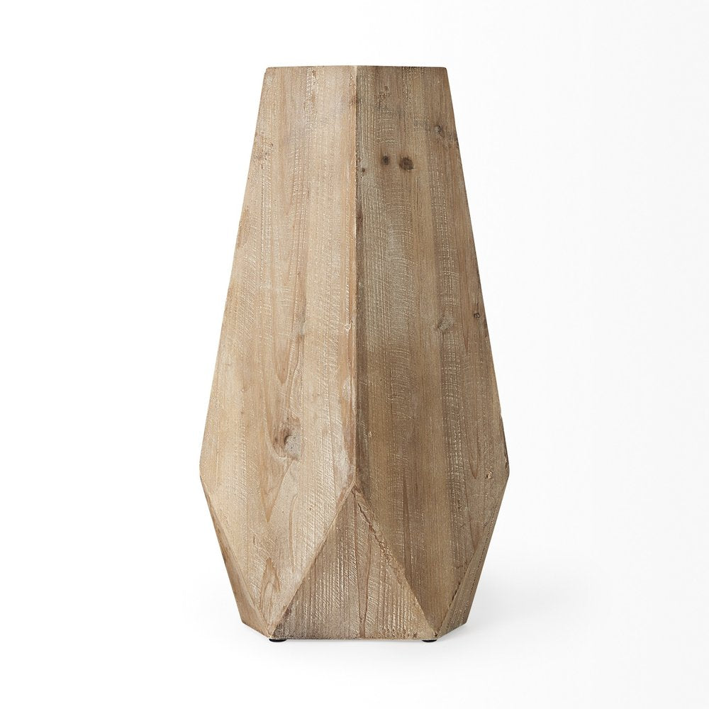 19" Natural Geometric Cylinder Solid Wood Table Vase HomeRoots