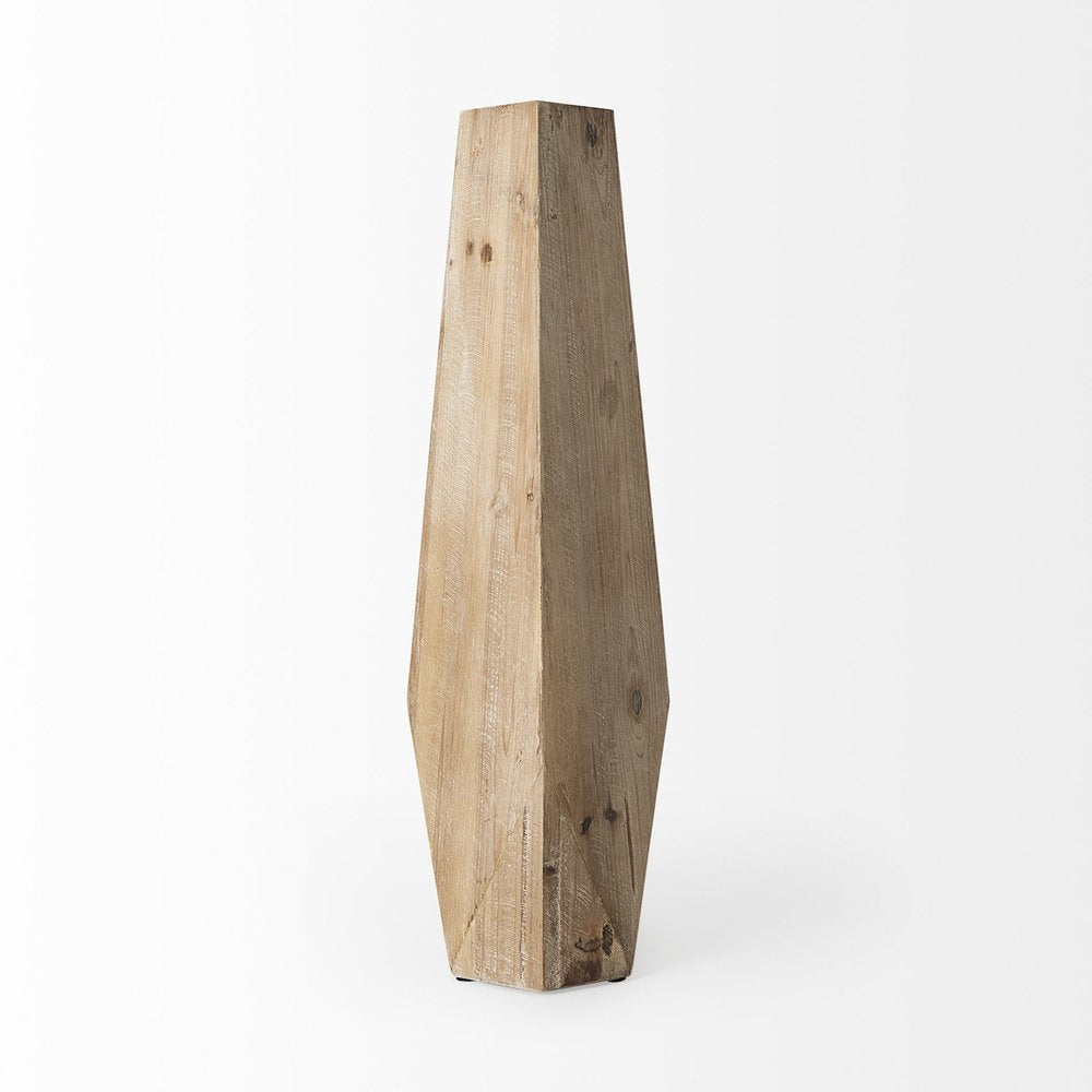 19" Natural Geometric Cylinder Solid Wood Table Vase — view 3