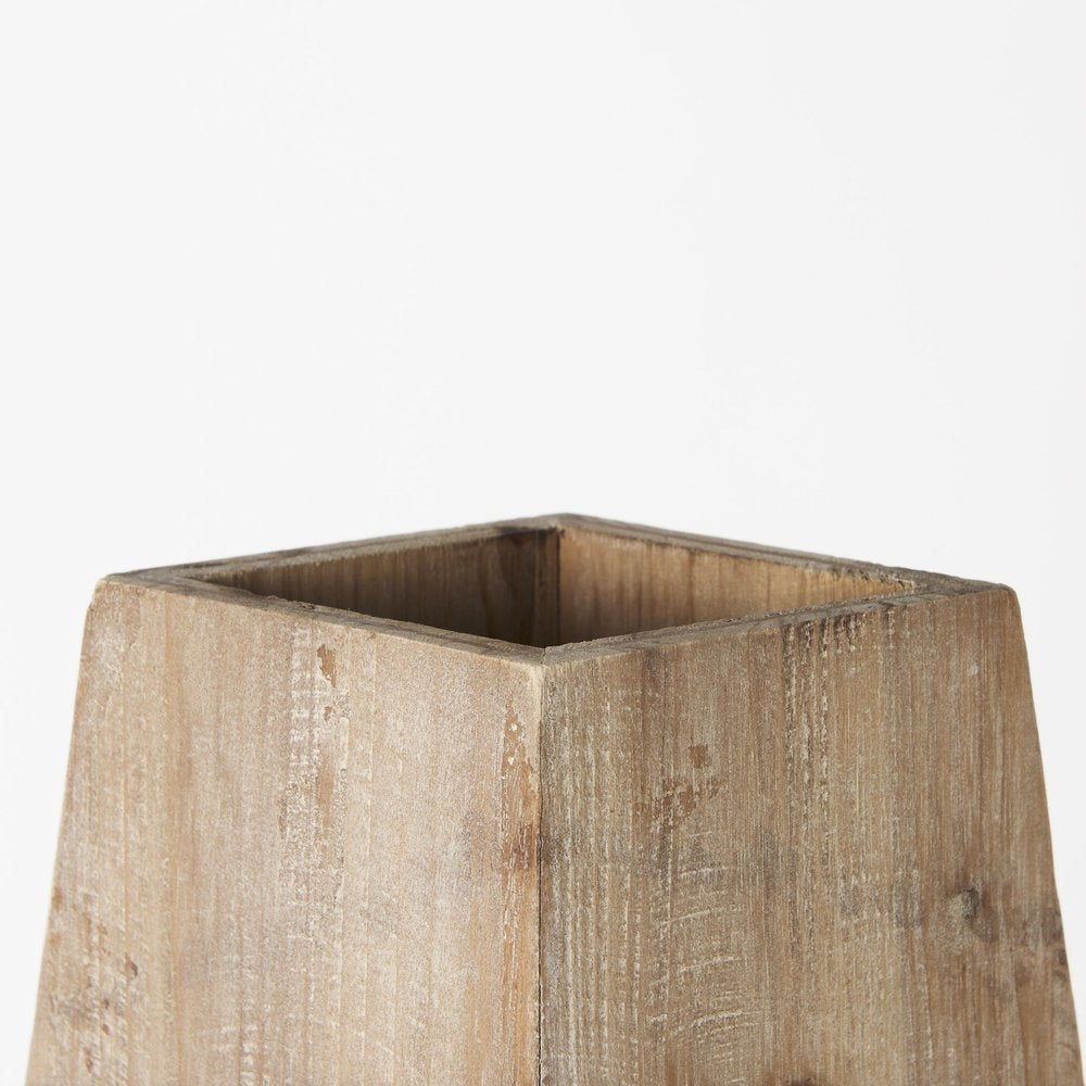 19" Natural Geometric Cylinder Solid Wood Table Vase HomeRoots