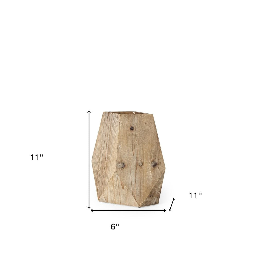 11" Natural Abstract Cylinder Solid Wood Table Vase HomeRoots