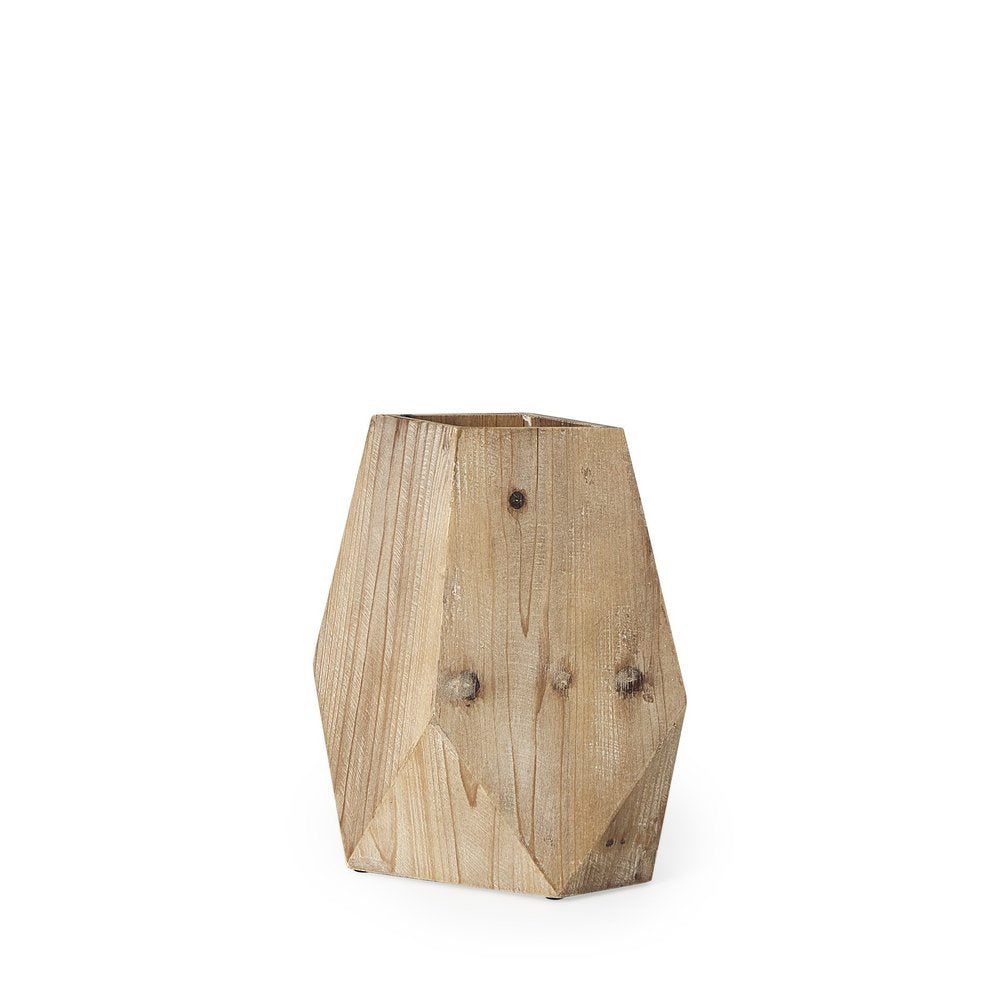 11" Natural Abstract Cylinder Solid Wood Table Vase — view 1