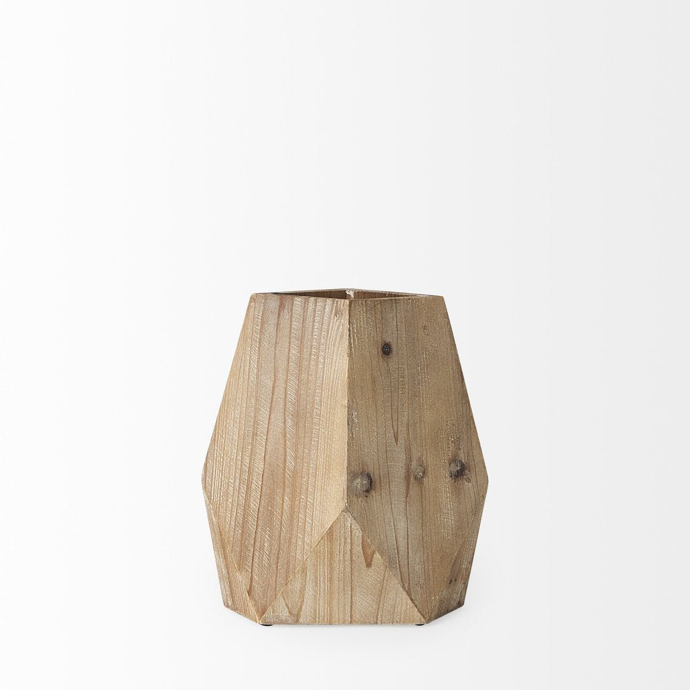 11" Natural Abstract Cylinder Solid Wood Table Vase — view 2