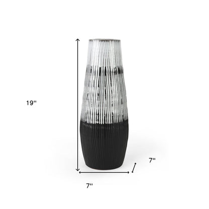19" Black Gray And White Abstract Cylinder Ceramic Table Vase HomeRoots