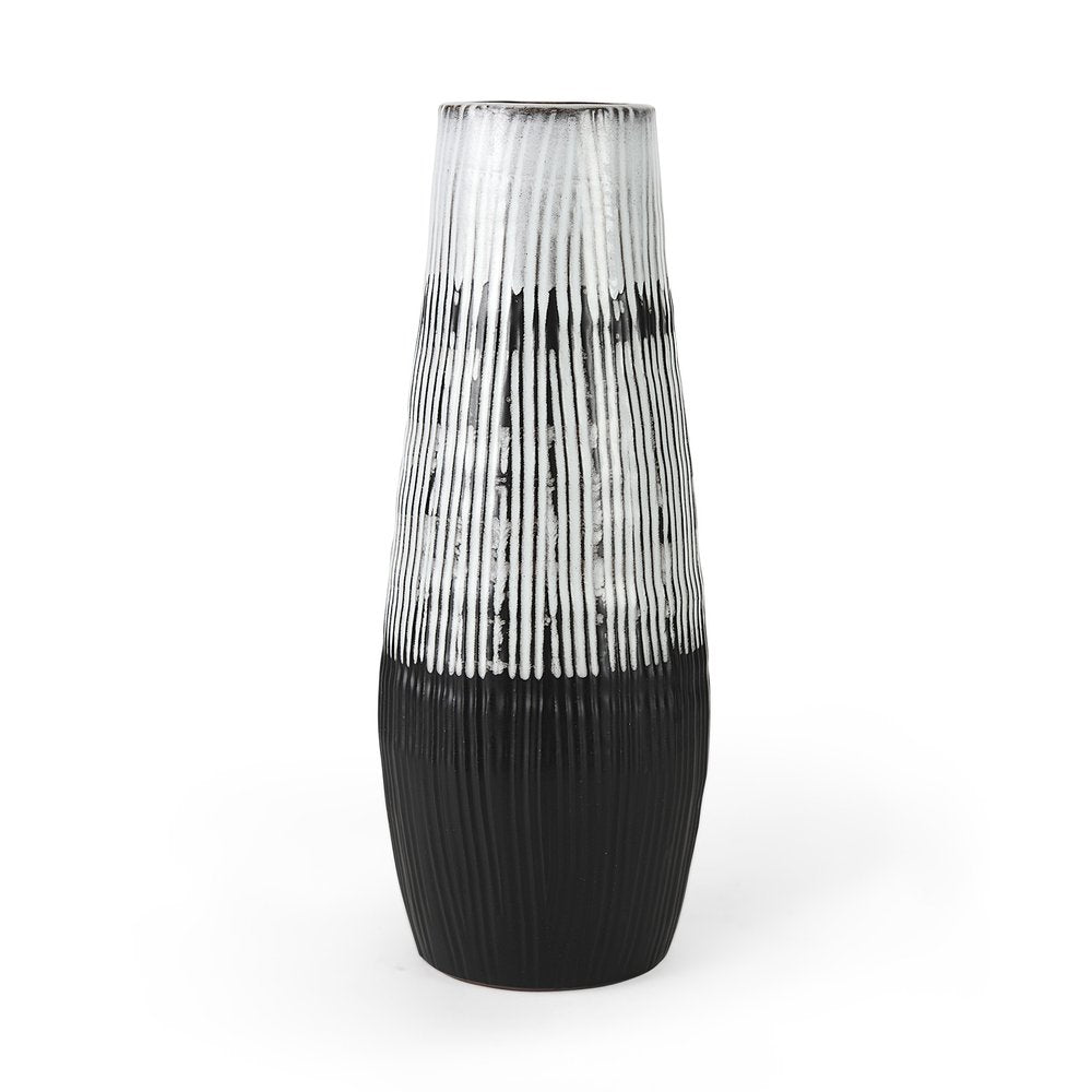 19" Black Gray And White Abstract Cylinder Ceramic Table Vase HomeRoots