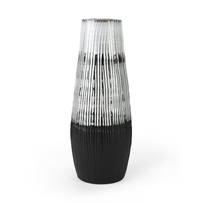 19" Black Gray And White Abstract Cylinder Ceramic Table Vase HomeRoots