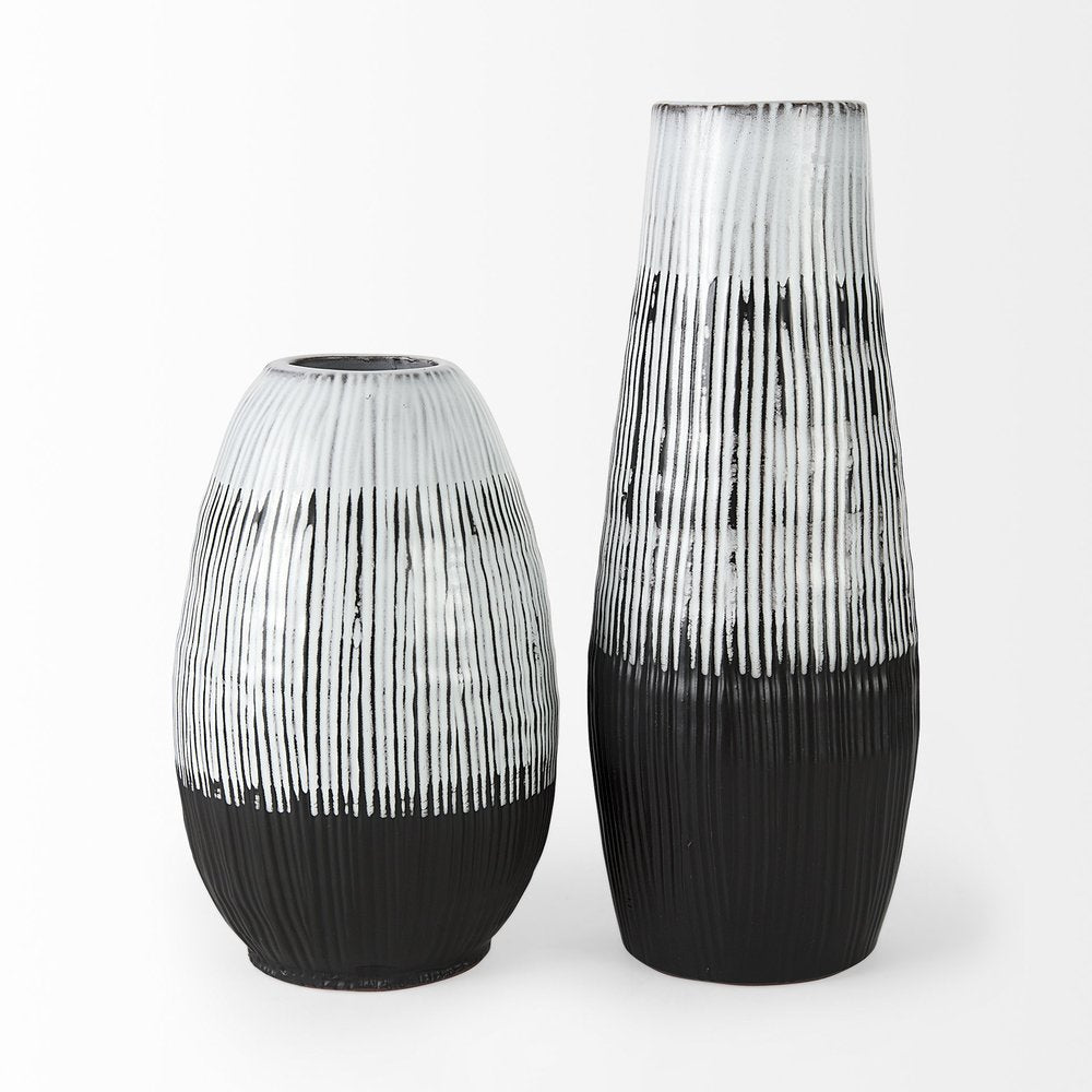 19" Black Gray And White Abstract Cylinder Ceramic Table Vase HomeRoots