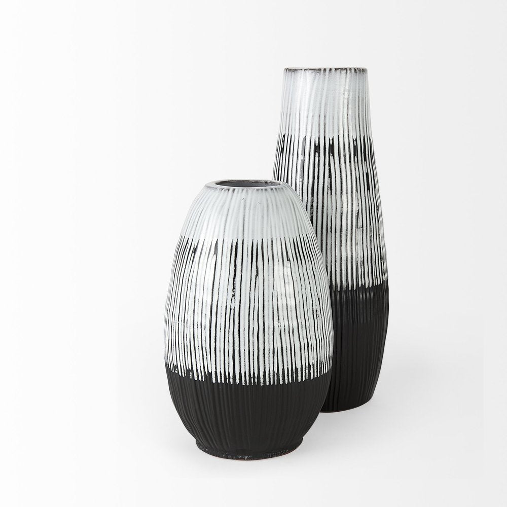 19" Black Gray And White Abstract Cylinder Ceramic Table Vase HomeRoots