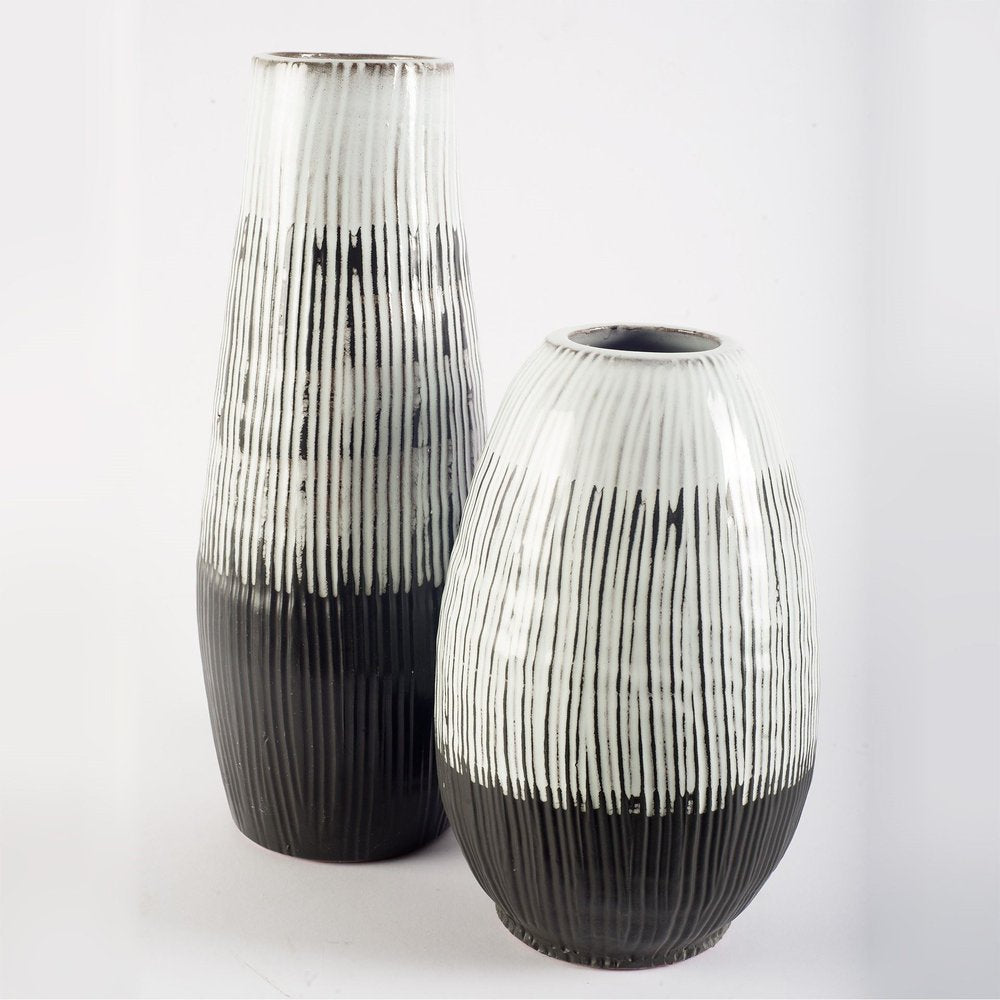 19" Black Gray And White Abstract Cylinder Ceramic Table Vase HomeRoots