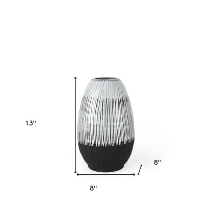 13" Black Gray And White Abstract Cylinder Ceramic Table Vase HomeRoots