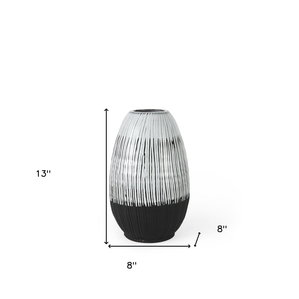 13" Black Gray And White Abstract Cylinder Ceramic Table Vase HomeRoots