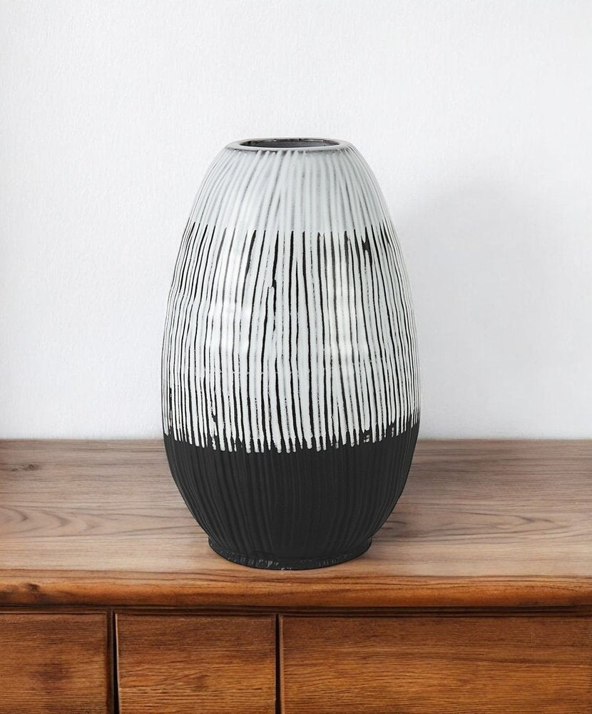13" Black Gray And White Abstract Cylinder Ceramic Table Vase HomeRoots