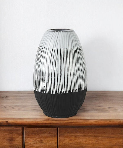 13" Black Gray And White Abstract Cylinder Ceramic Table Vase HomeRoots