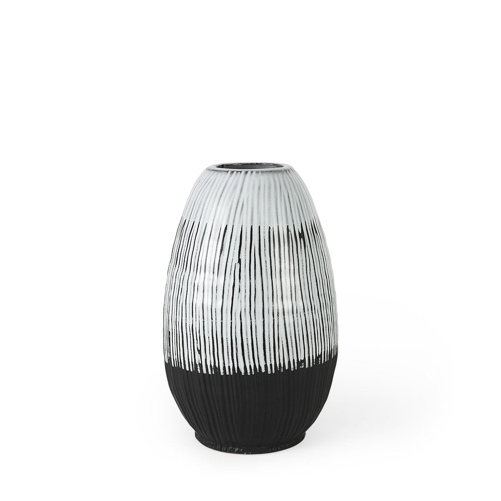 13" Black Gray And White Abstract Cylinder Ceramic Table Vase HomeRoots
