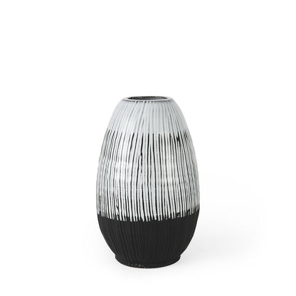 13" Black Gray And White Abstract Cylinder Ceramic Table Vase HomeRoots