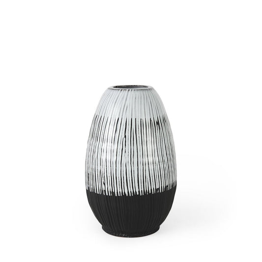 13" Black Gray And White Abstract Cylinder Ceramic Table Vase HomeRoots