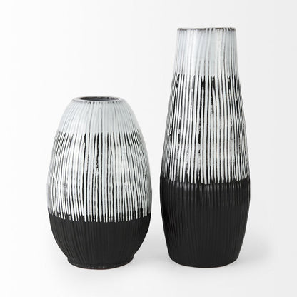 13" Black Gray And White Abstract Cylinder Ceramic Table Vase HomeRoots