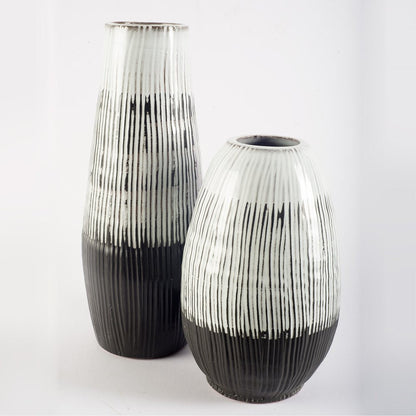 13" Black Gray And White Abstract Cylinder Ceramic Table Vase HomeRoots
