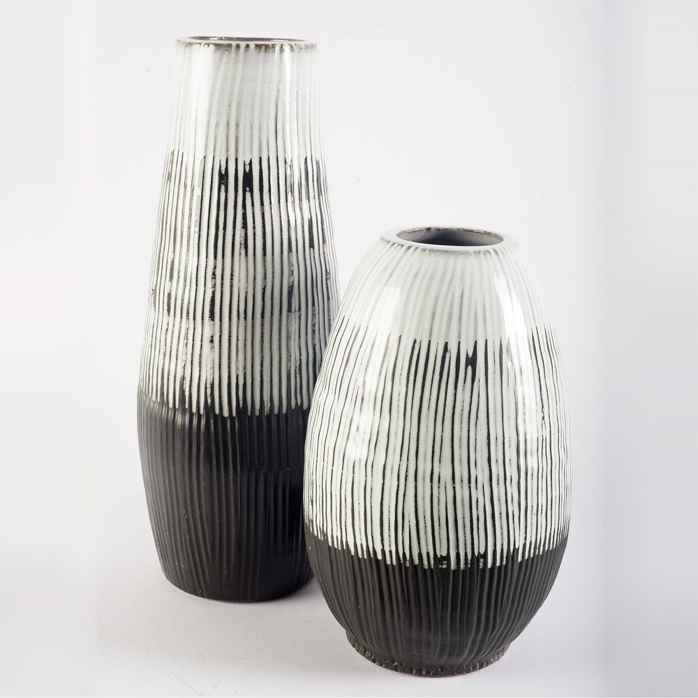 13" Black Gray And White Abstract Cylinder Ceramic Table Vase — view 6