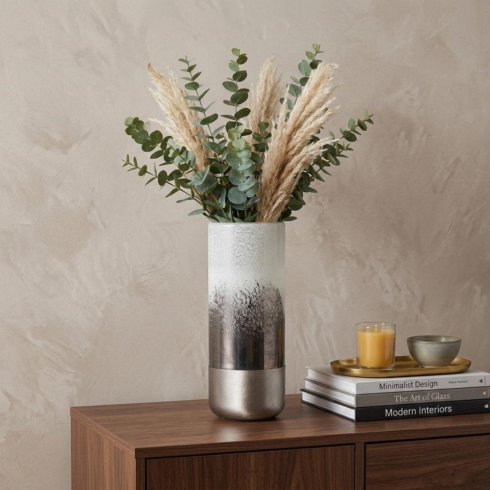 13" White Abstract Crystal Glass Cylinder Table Vase HomeRoots