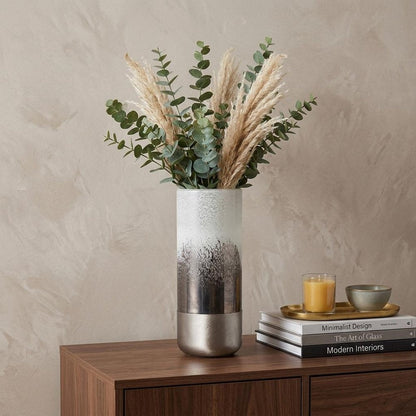 13" White Abstract Crystal Glass Cylinder Table Vase HomeRoots
