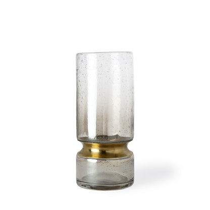 11" Gold Abstract Cylinder Crystal Glass Table Vase