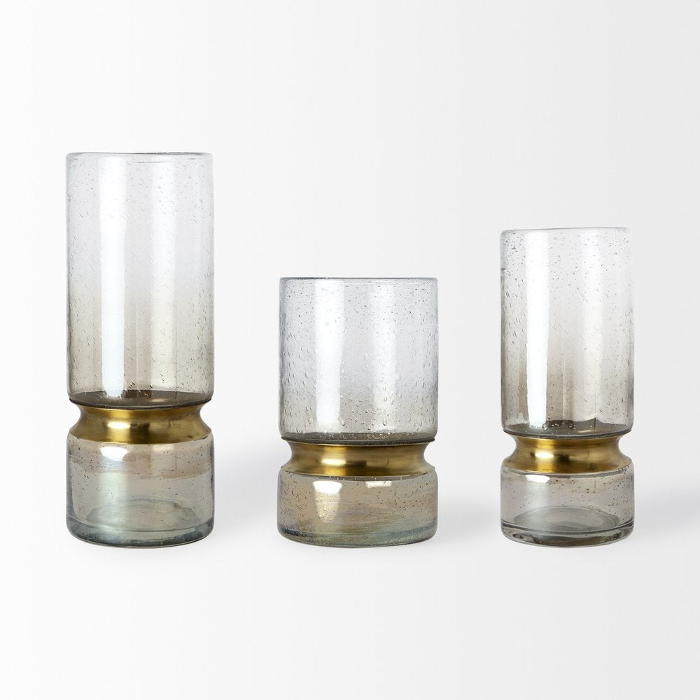 11" Gold Abstract Cylinder Crystal Glass Table Vase HomeRoots