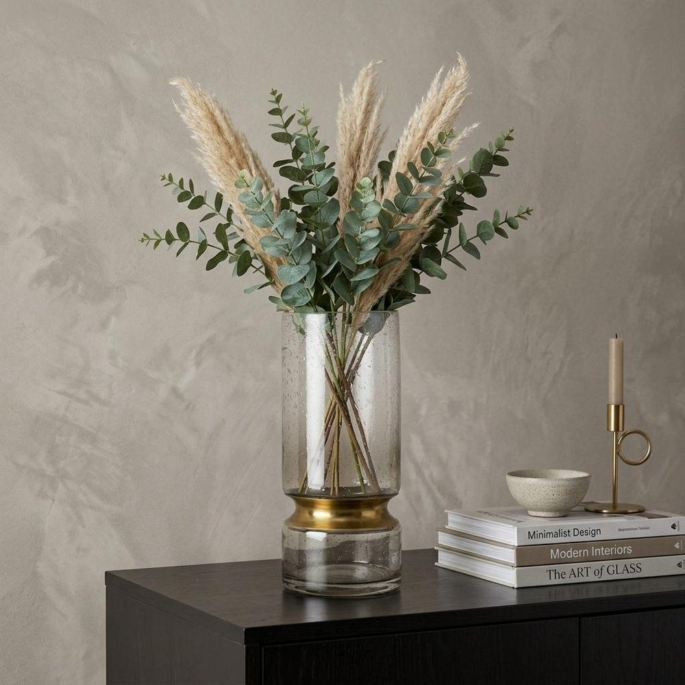 11" Gold Abstract Cylinder Crystal Glass Table Vase HomeRoots