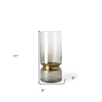 11" Gold Abstract Cylinder Crystal Glass Table Vase