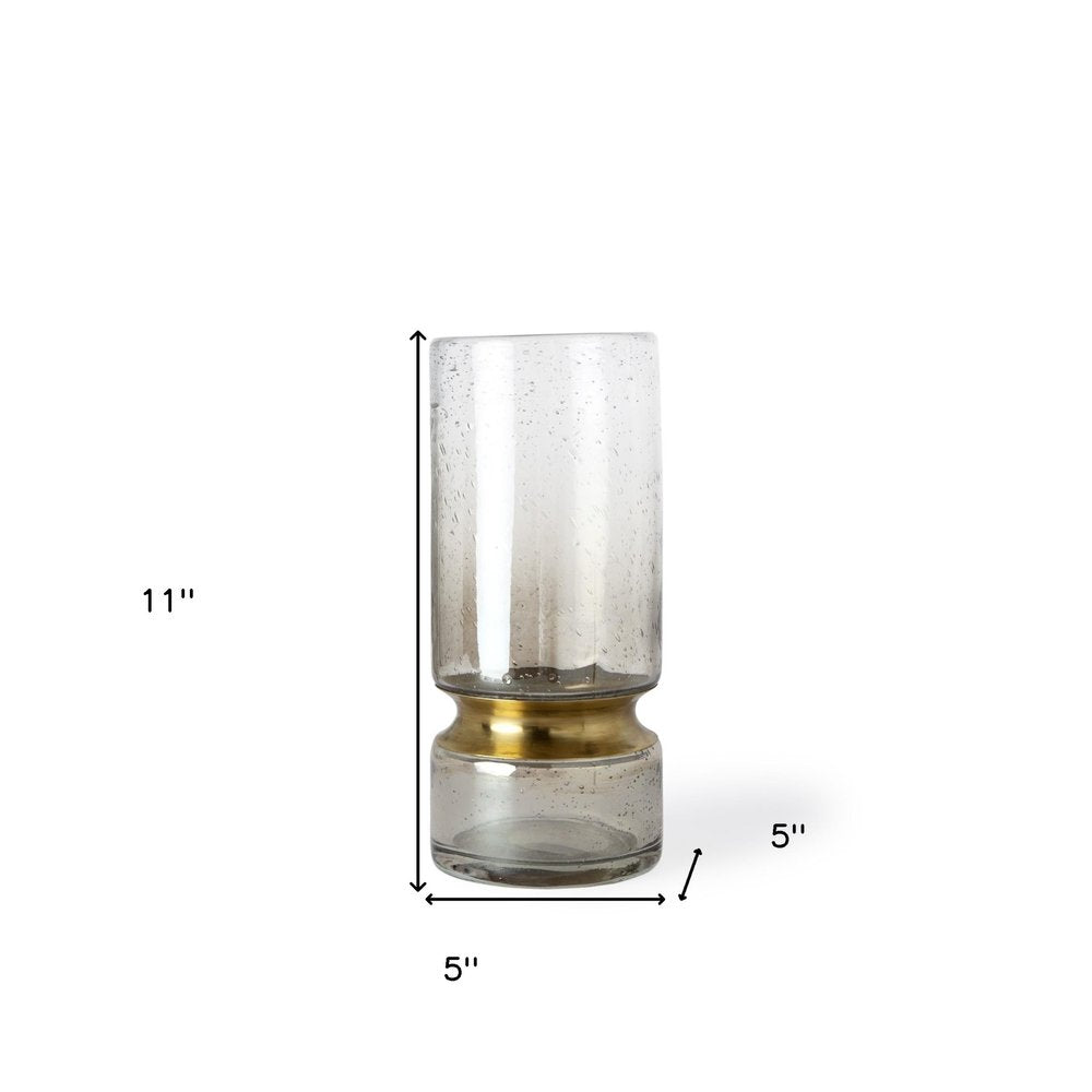 11" Gold Abstract Cylinder Crystal Glass Table Vase HomeRoots