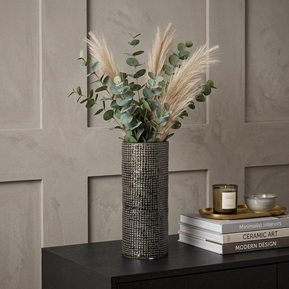 10" Black And Gold Abstract Cylinder Ceramic Table Vase HomeRoots