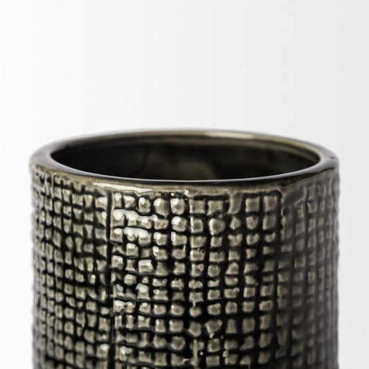 10" Black And Gold Abstract Cylinder Ceramic Table Vase HomeRoots
