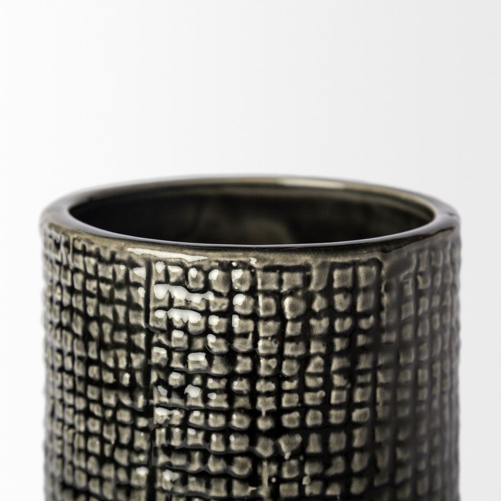 10" Black And Gold Abstract Cylinder Ceramic Table Vase HomeRoots