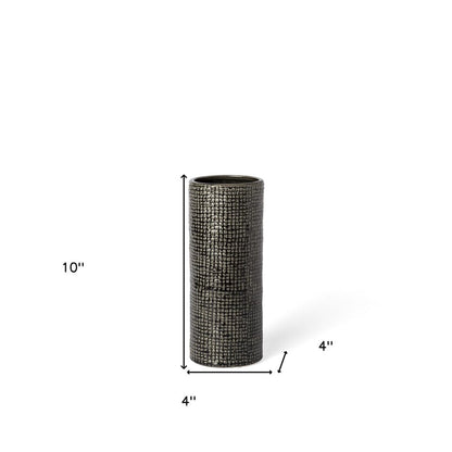 10" Black And Gold Abstract Cylinder Ceramic Table Vase HomeRoots