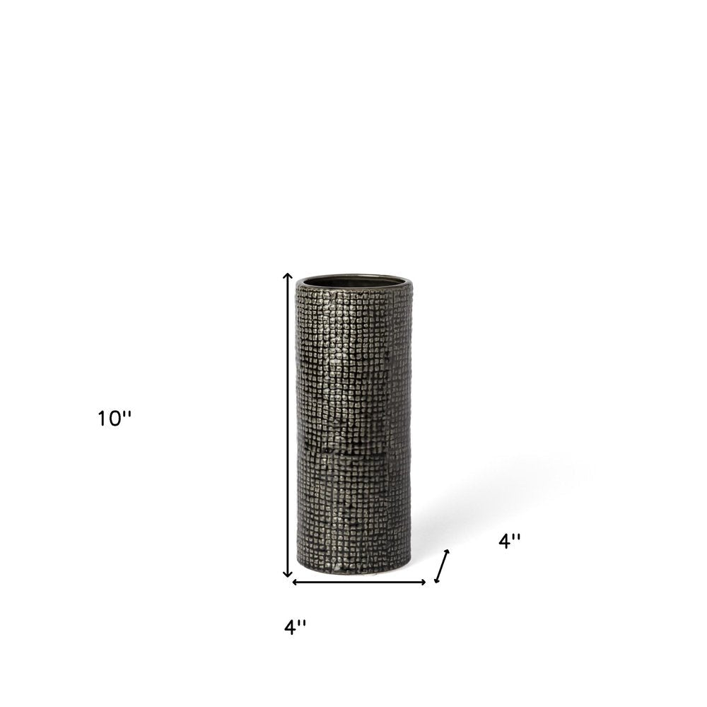 10" Black And Gold Abstract Cylinder Ceramic Table Vase HomeRoots