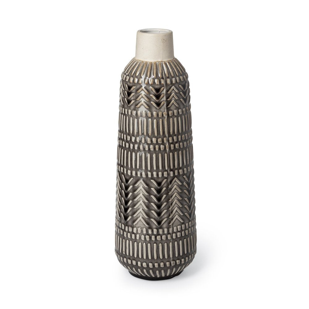 14" Gray Abstract Cylinder Ceramic Table Vase HomeRoots