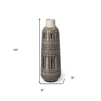 14" Gray Abstract Cylinder Ceramic Table Vase HomeRoots