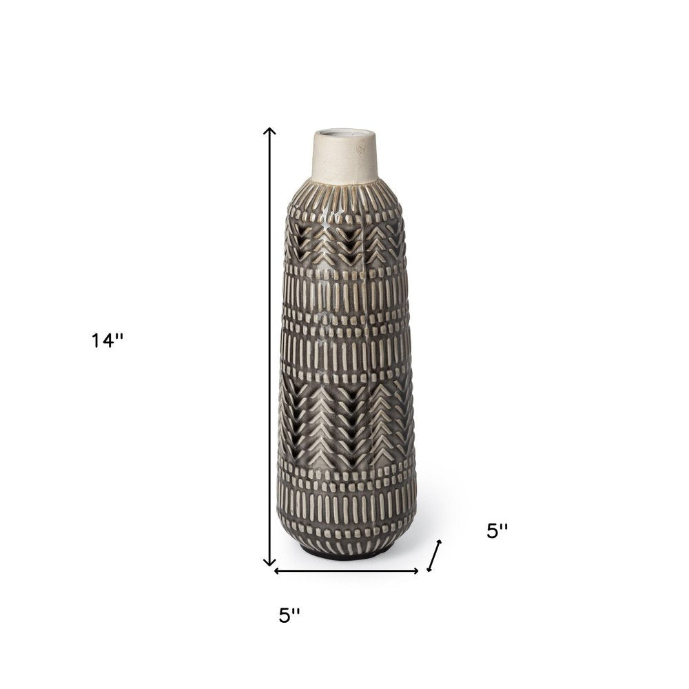 14" Gray Abstract Cylinder Ceramic Table Vase HomeRoots