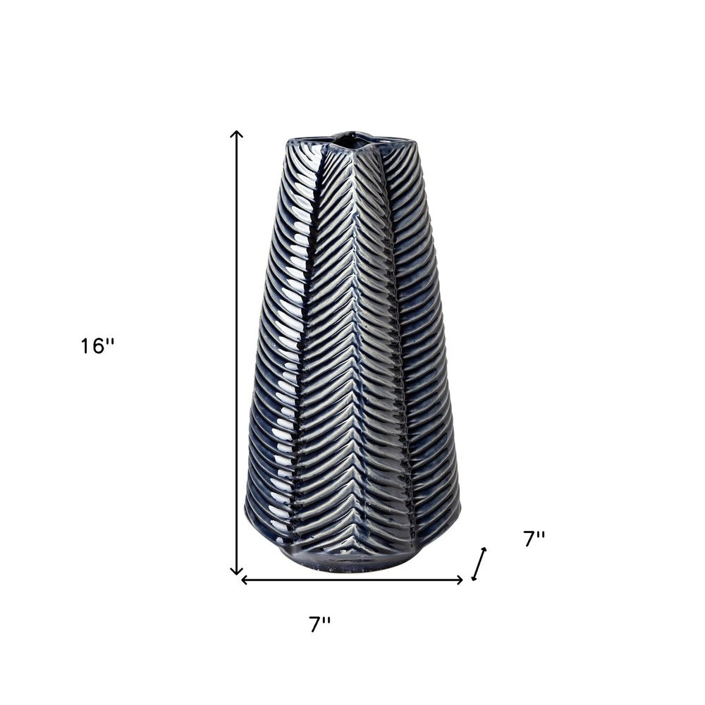 16" Navy Blue And White Abstract Ceramic Table Vase HomeRoots
