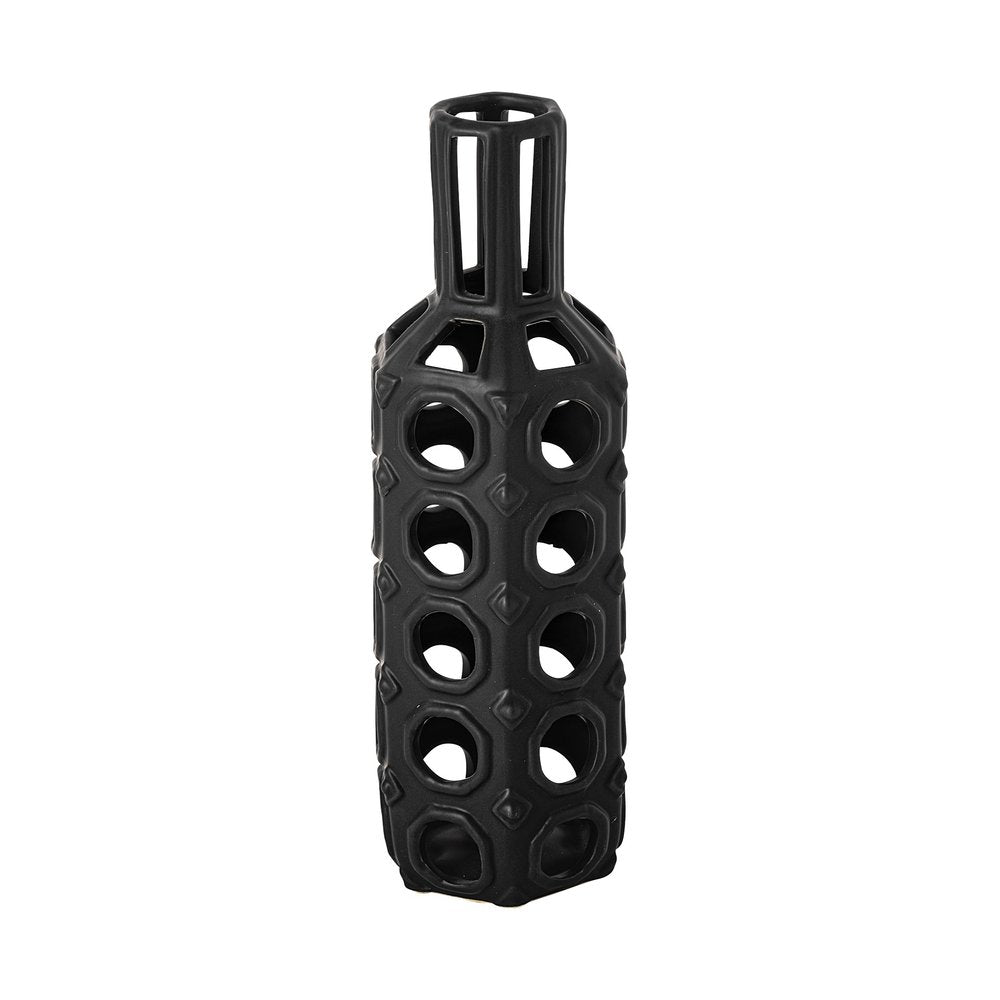 12" Black Ceramic Pierced Geometric Cylinder Table Vase — view 1