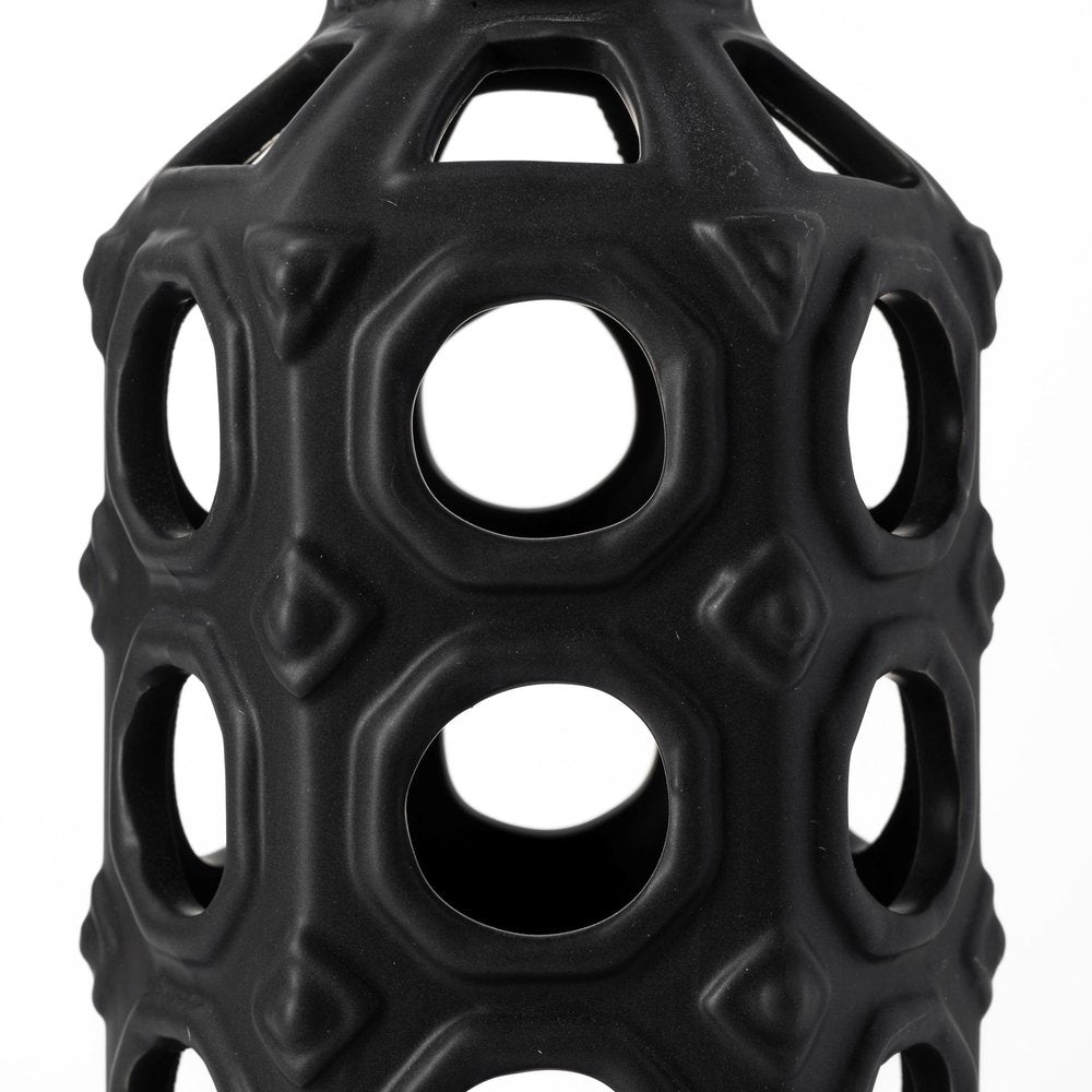 12" Black Ceramic Pierced Geometric Cylinder Table Vase HomeRoots