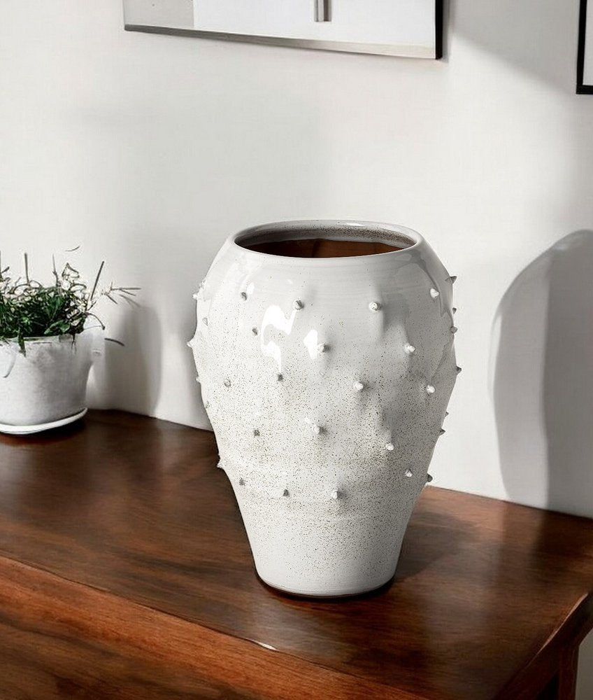 14" White Abstract Cylinder Ceramic Table Vase HomeRoots